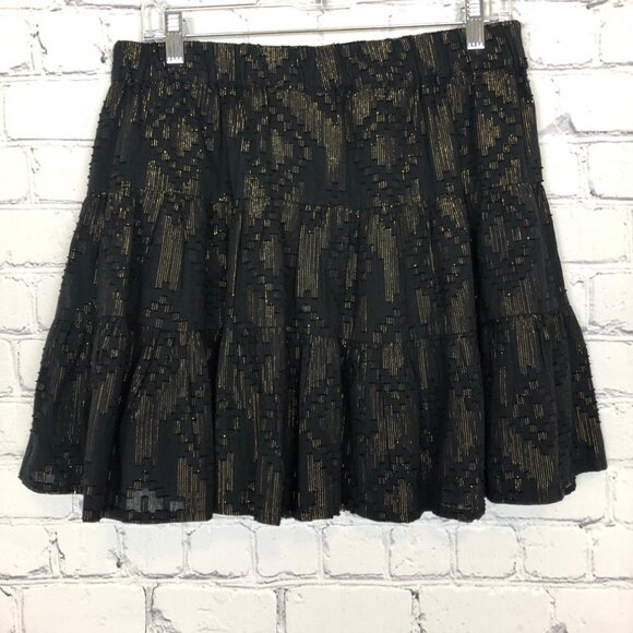 Roller Rabbit Ashton Lurex Skirt Size M Black Shimmer Tiered - Picture 2 of 5